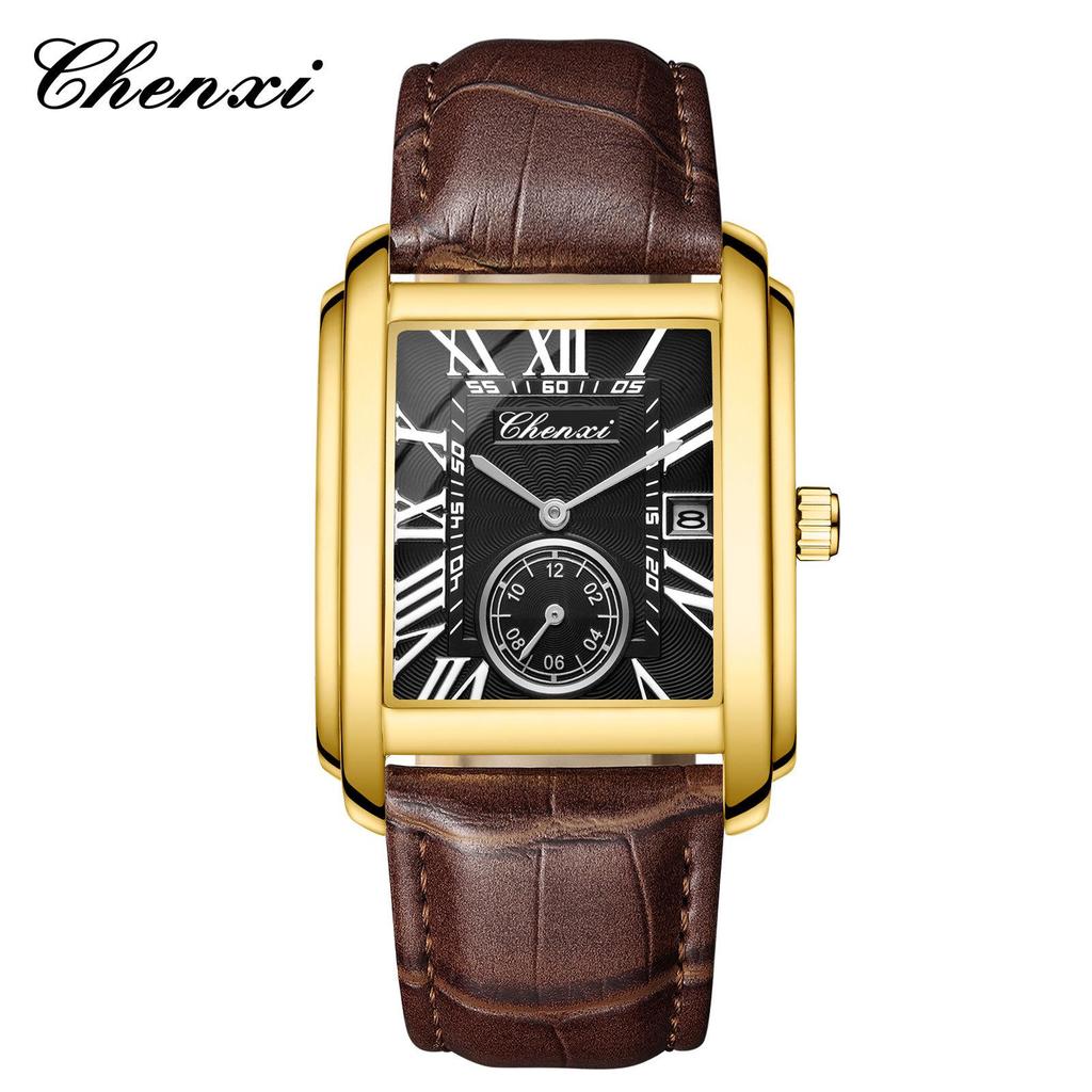 Модные квадратные кварцевые часы Douyin с кожаным ремешком - Бренд Morning Dawn для мужчин