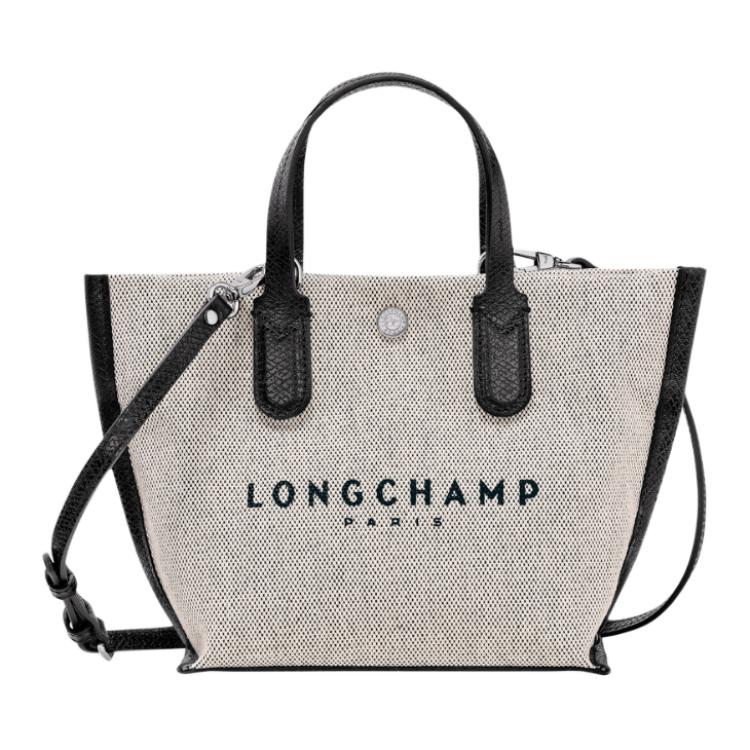 Longchamp Базовая хлопковая холщовая сумка-тоут с принтом логотипа и застежкой-кнопкой Женские сумки-тоут Бежевый Черный 10259HSG037