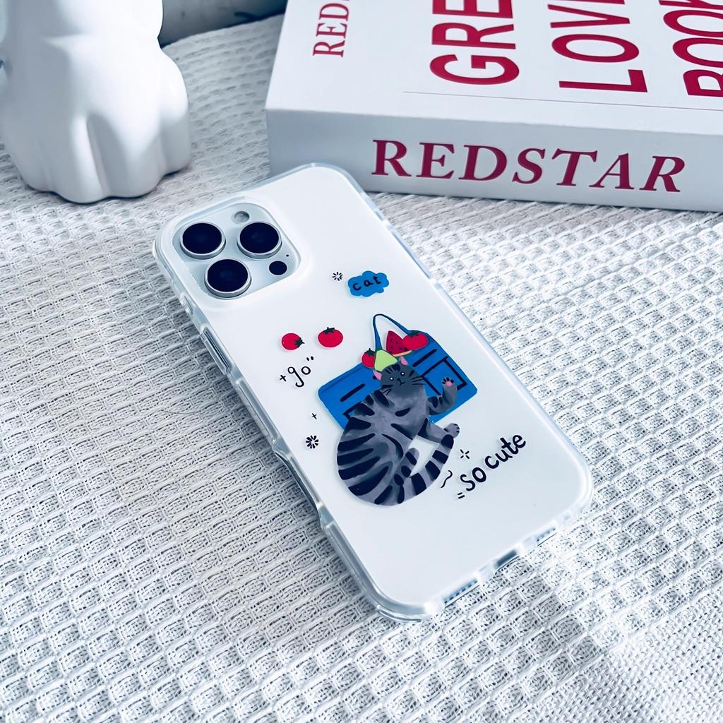 Милый кот с тортом для Apple 1314promax Чехол для мобильного телефона Прозрачный 15IMD Двухслойный 17pro Мягкий чехол 11