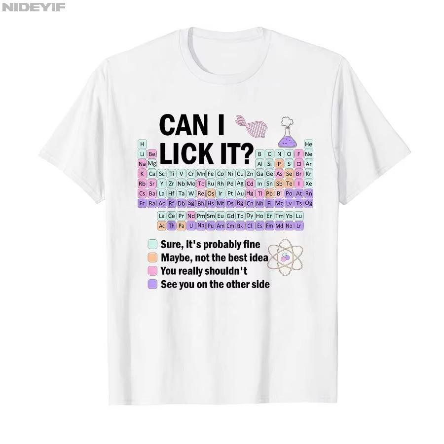 Can I Lick It Chemistry Periodic Table Graphic Tee Funny Science Teacher Short Sleeve Tshirt