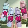 1PC California 40 Girly Floral Print 750ml Color Plastic Sports Water Bottle Leakproof Flip Straw Lid Suitable for Sports Office Home Use