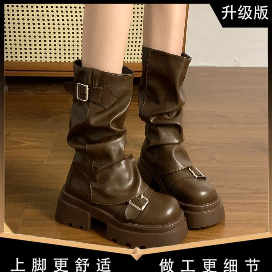 Retro Martin Boots Women's New Summer Thick-soled Thick Heel Medium Tube Short Boots Trouser Tube Boots