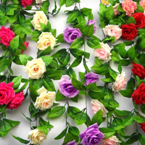 Fake Flower Vine Realistic Looking Decorative Cloth Outdoor Simulation Rose Flower Vine for Home