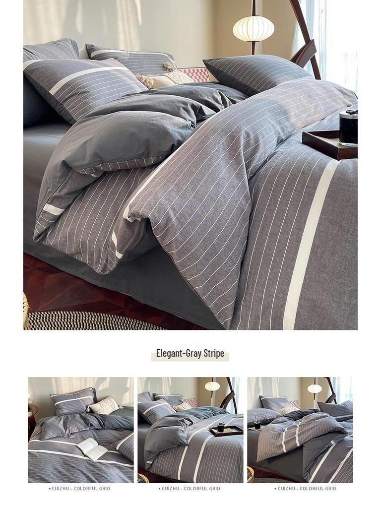 Серия AB Cotton: Комплект постельного белья из чистого хлопка для общежития - односпальный, из четырех частей с простынями