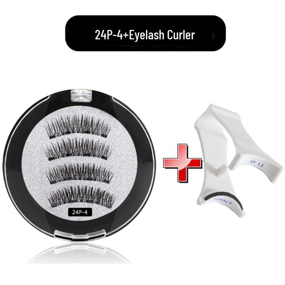 Набор магнитных ресниц без клея с щипцами для завивки: Европейский и американский стиль, толстый, натуральный, дизайн с четырьмя магнитами.