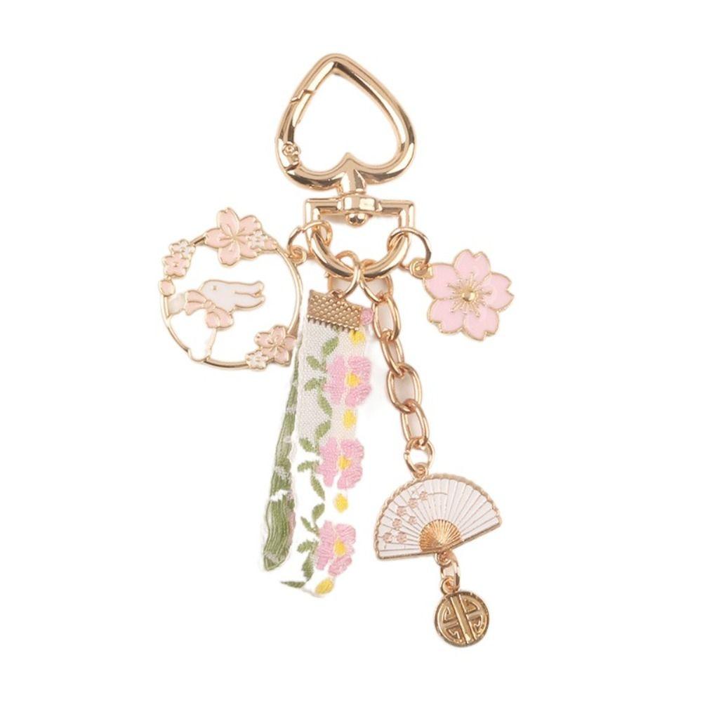 Fan Couple Pearl Rabbit Keychain Korean Style Pendant Women Backpack Decor Floral Zinc Zinc Alloy Keyring