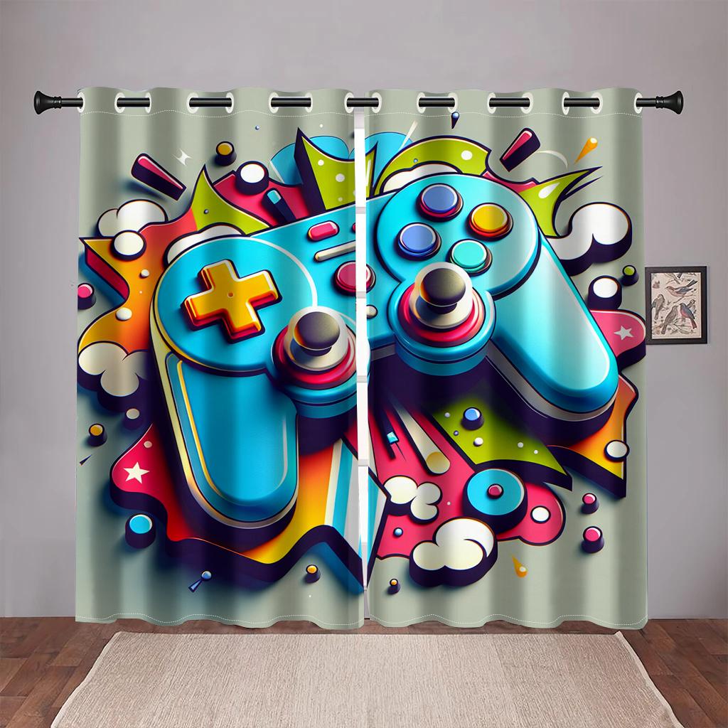 Cool Gamepad Switch Gamer Curtains for Boys Bedroom Graffiti Words Video Games Window Drapes Game Players Living Room Decoration