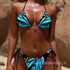Fashion sexy bikini vacation butterfly print tie bikini three-point new swimsuit women