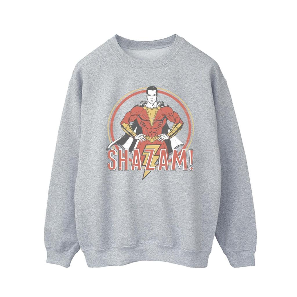 DC Comics Mens Shazam Retro Circle Distressed Sweatshirt