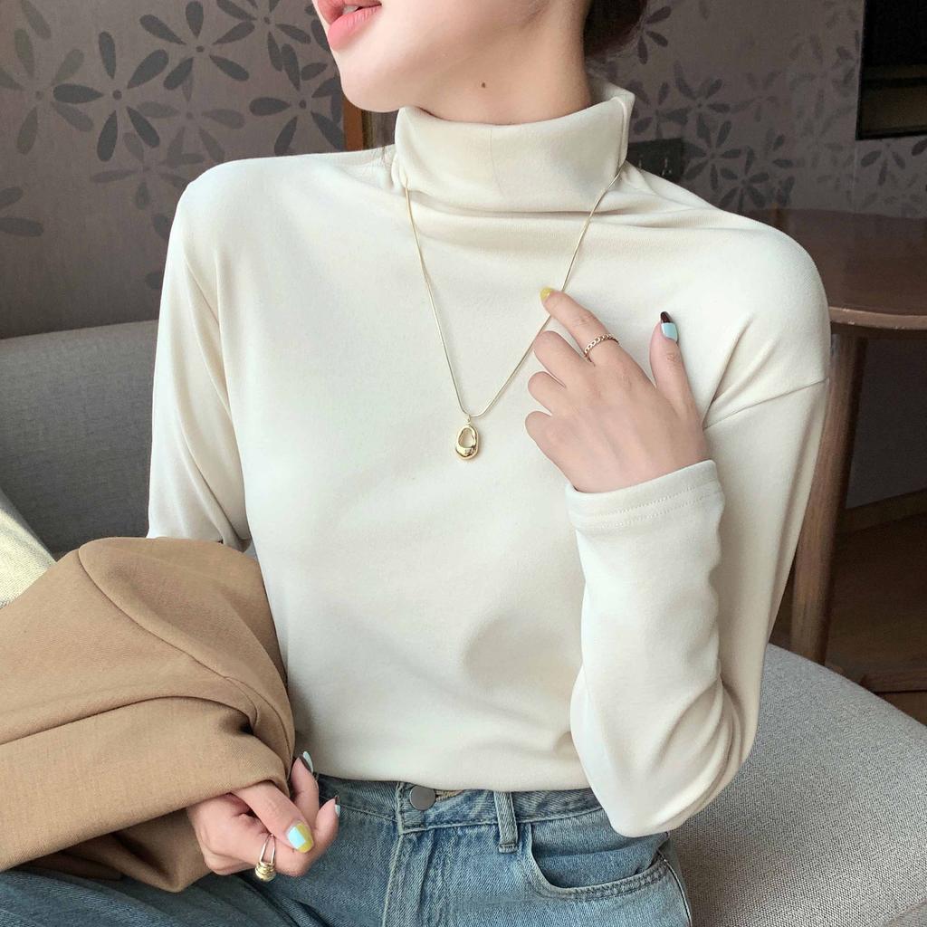 Женское нижнее белье из микронного бархата с высоким воротом на осень и зиму с утолщенным двухсторонним ворсовым воротником и длинными рукавами