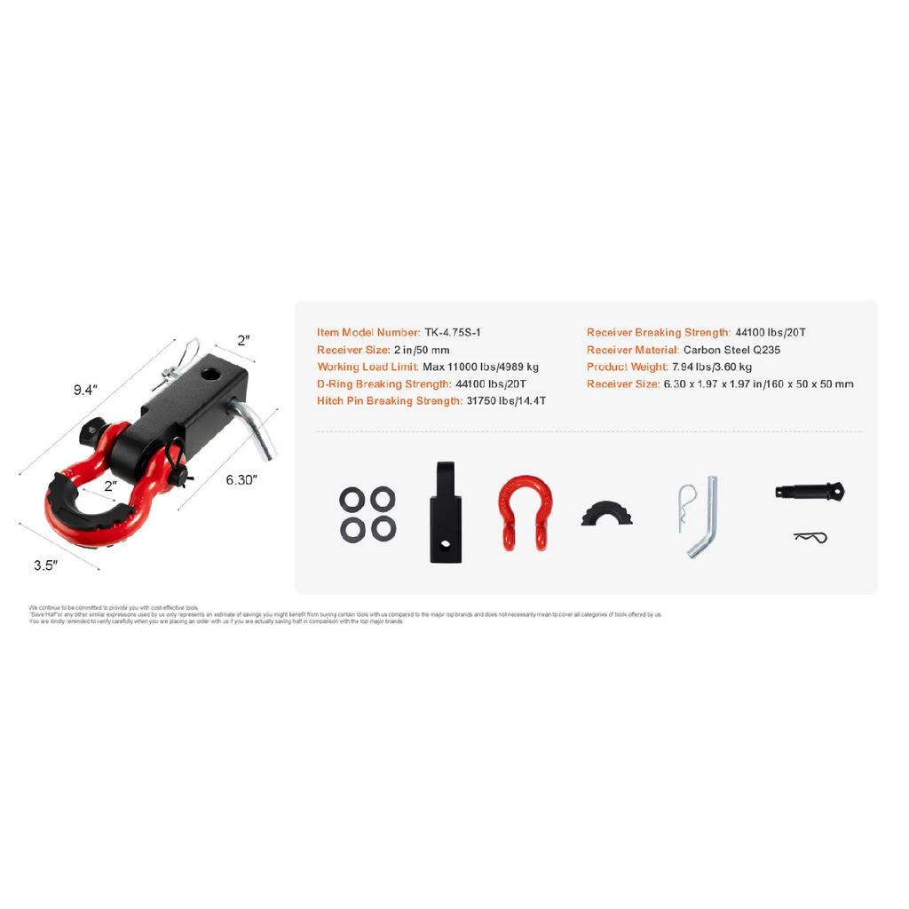 SucceBuy 2in D-Ring Shackle Hitch Receiver with Trailer Hitch Lock Pin Towing Accessories for Trucks Off-Road Vehicle Recovery
