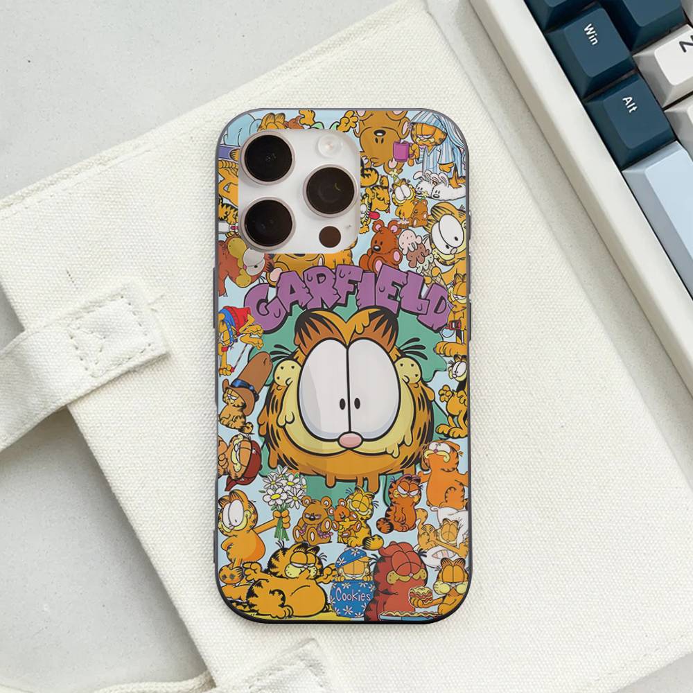 Милый Аниме Кот Гарфилд Чехол с Гофрированным Рисунком для IPhone 16E SE4 12 17 16 15 14 13 11 Pro Max Полосатая Крышка