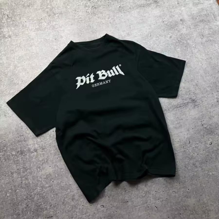 Vintage Pitbull Rap T Shirt Black Big Center Logo Hip Hop Style Summer Round Neck T-shirt