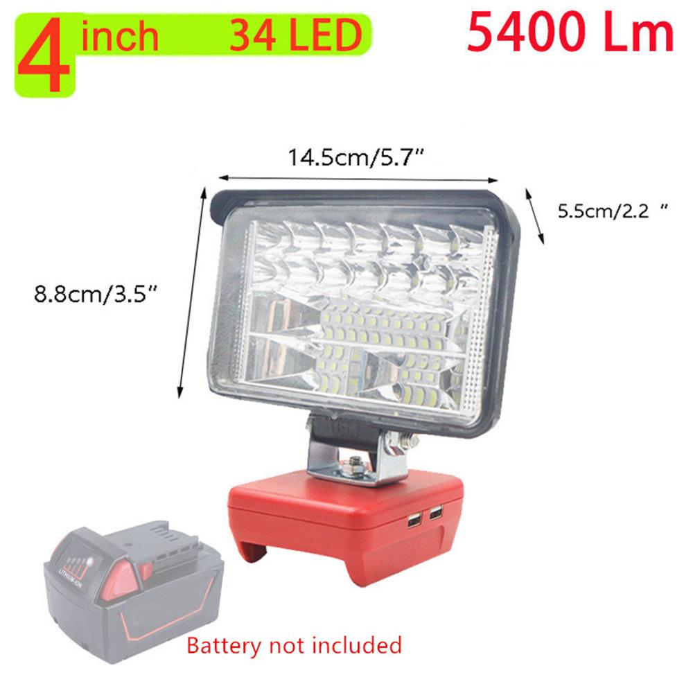 Беспроводной светодиодный рабочий свет 4 дюйма 34 светодиода 5400 лм двойной USB-порт для аккумуляторной батареи Milwaukee M18 18 В
