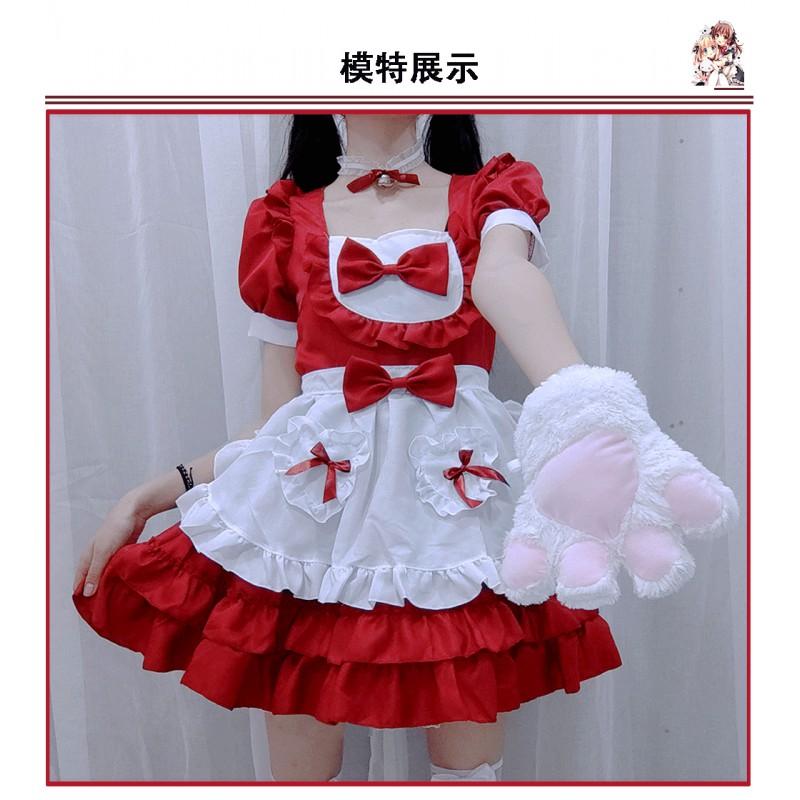 Japanese Sweet Maid Dress Pink Cosplay Costume Halloween Anime Role Play