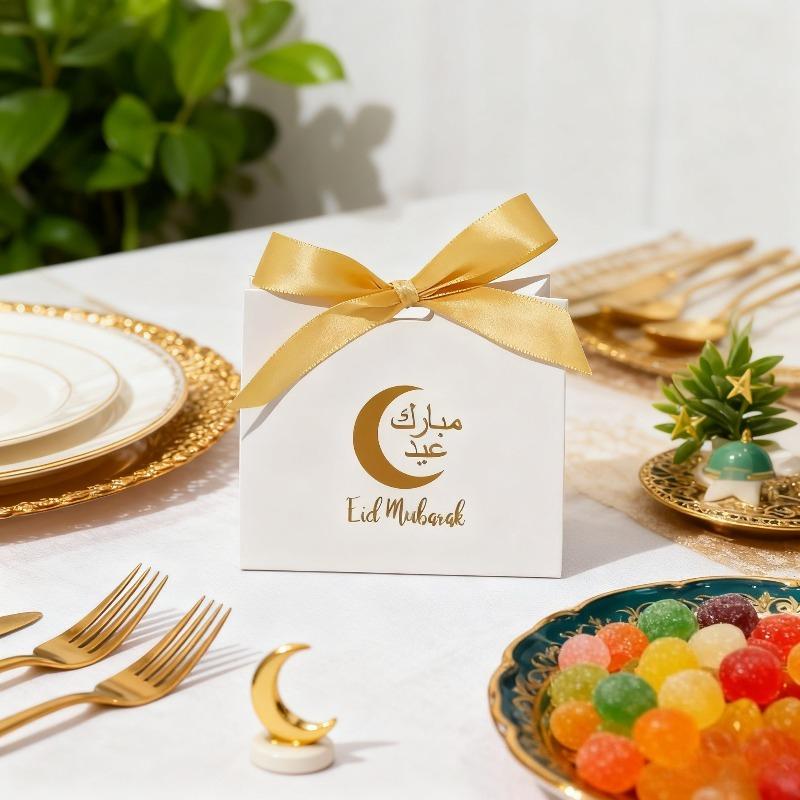 1-40 шт. Бумажные подарочные пакеты с лунным принтом, многоразовые сумки-тоут для конфет на Рамадан, Рождество, День святого Валентина, многоцелевые хозяйственные сумки