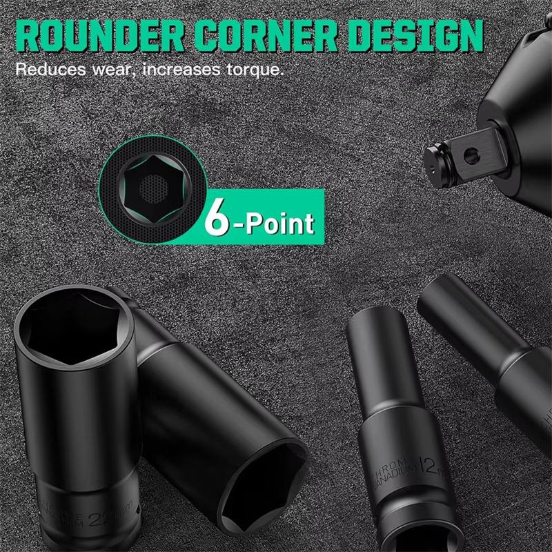 1/2 Inch Drive 6-Point Impact Socket Set 10-Piece Metric Sizes 8mm to 24mm Carbon Steel with Hard Storage Box for Mechanics