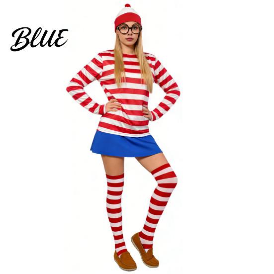 Kids Adult Role Play Costume Halloween Red White Striped Shirt for Adults Kids Nerd Glasses Parties Shirts Hat Included Men Women Children