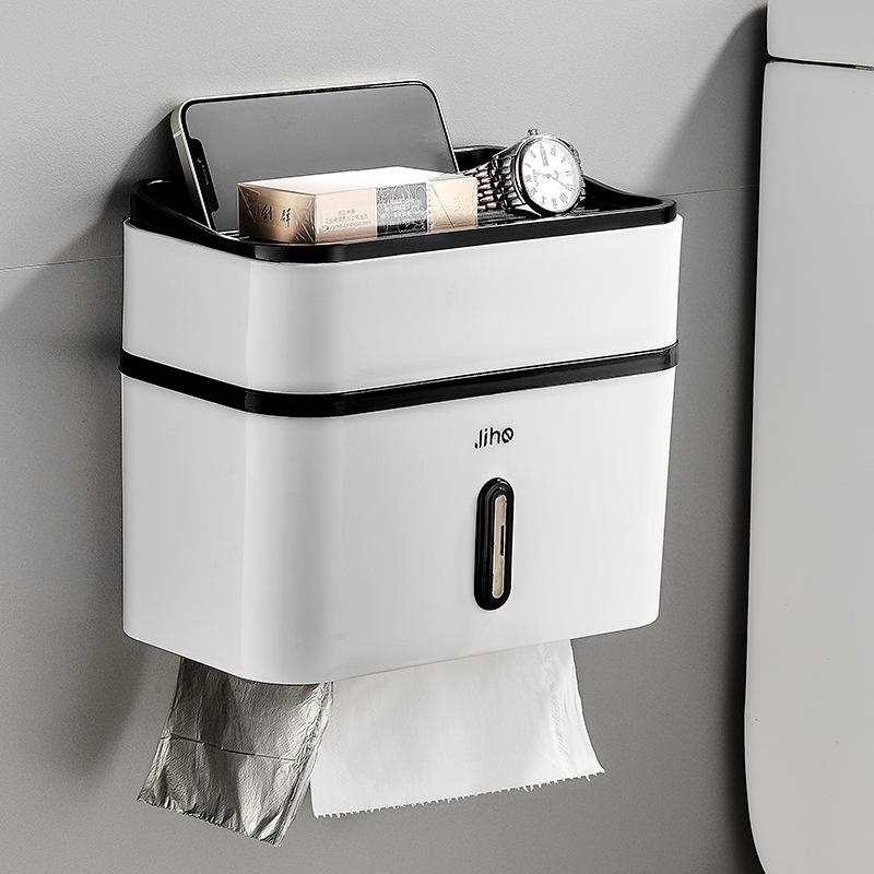 Punch-free Toilet Paper Holder Box Waterproof Tissue Storage Box Bathroom Rack Wall Mounted Kitchen Bathroom Storage Holder
