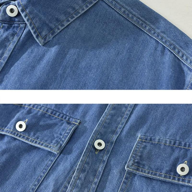 Весенне-осенние джинсовые рубашки с длинными рукавами для мужчин, новая японская модная рабочая одежда, мужские топы с карманами, свободная рубашка из чистого хлопка, повседневная мужская одежда