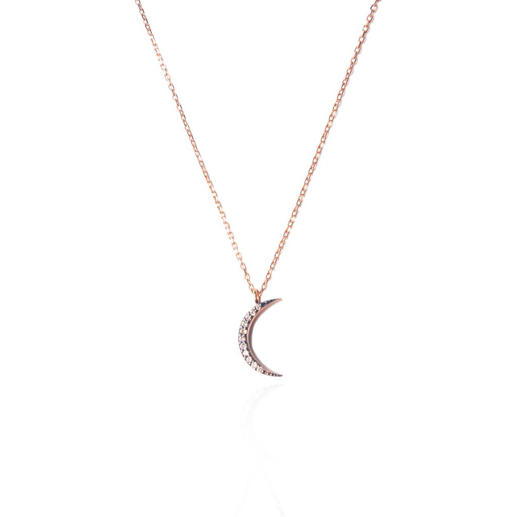 Mezmic Magic Cognac Diamond Crescent Gold Necklace
