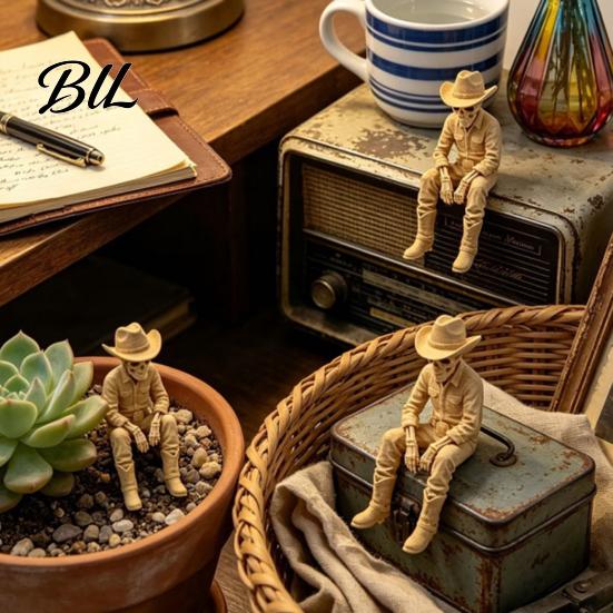 Resin Cowboy Figurine 3D Printed Western Skeleton Figurine, Sitting Statue Edge Detailed Craft Sculpture Sitter, West Style Desktop Shelf Decor