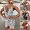 Fashion Noble Elegant Sexy Bodycon Deep V-Neck Hip Dresses Sleeveless Irregular Hem Dress Party Cocktail Ball Gown Sequins Evening Party Dresses