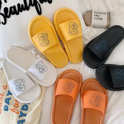 Новые ветровые тапочки Ins, женские тапочки с милым мультяшным медведем, пара нескользящих дышащих износостойких домашних сандалий и тапочек