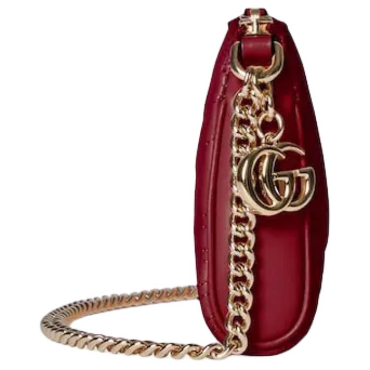 Gucci GG Marmont Logo Double G Zipper Leather Underarm Shoulder Bag Small Women shoulder bag Red 847589-DTDFT-6207