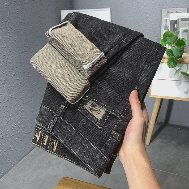 Korean Trend Embroidered Men's Slim Straight Jeans - Comfortable and Versatile for Spring and Autumn