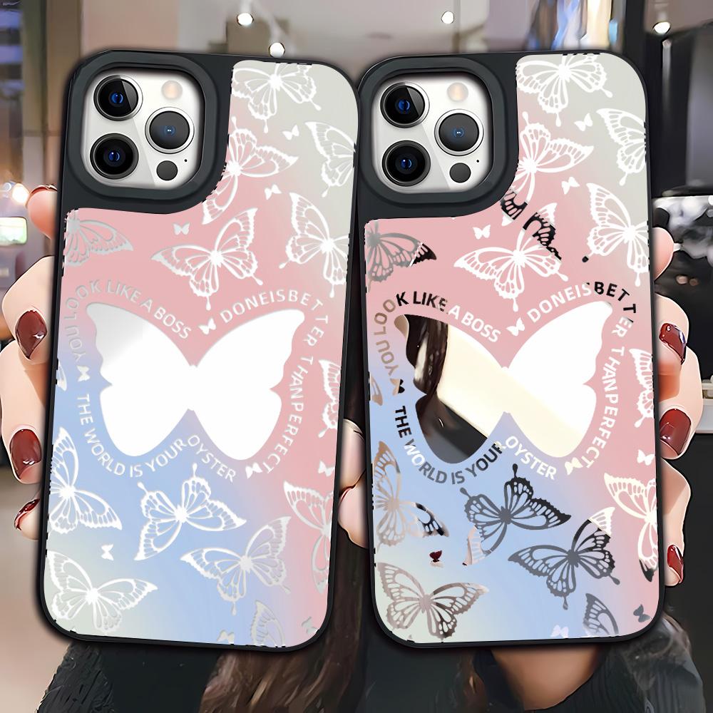 Mirror Phone Case for iPhone 15 11 13 14 for 15 16 Pro Max 12 13 16 Pro Cloud Flower and Animal Cute Style Phone Case