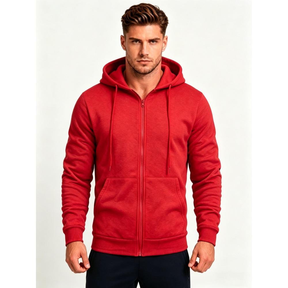Men's Hoodie, Spring and Autumn Fashion Zipper Cardigan, Men's Solid Color Zipper Cardigan, Hooded Sweatshirt Jacket