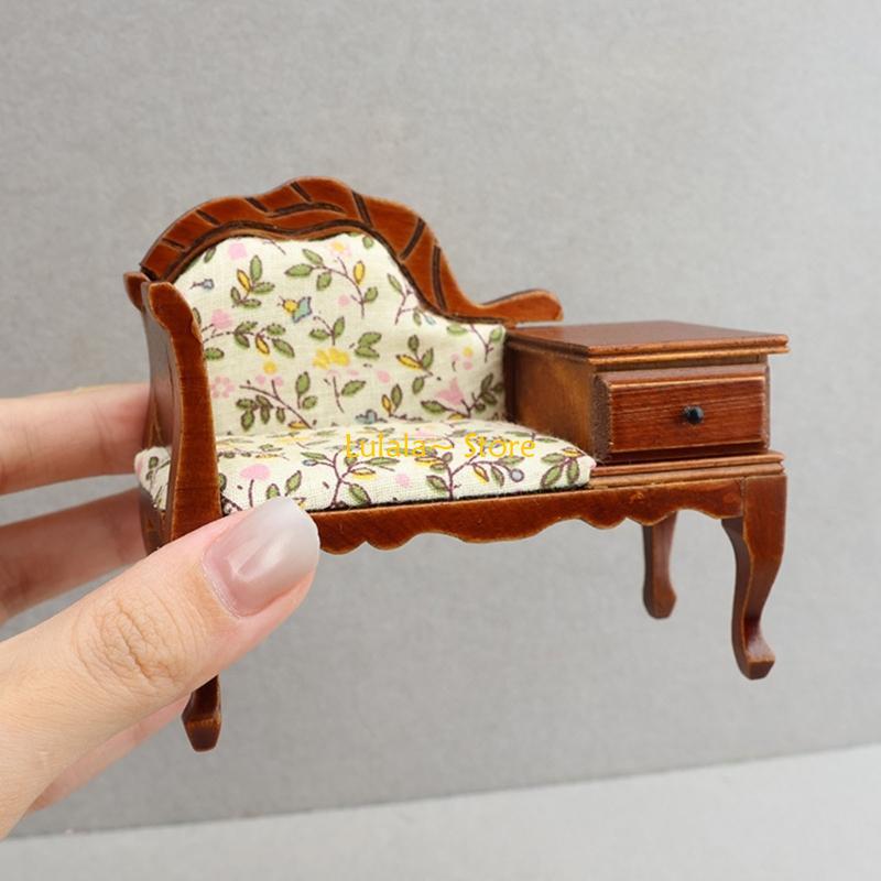 Y4QA Collector Grade 1 12 Scale Dollhouses Chaise Lounge Hand Carved Wooden Sofa Scenario Display Ready