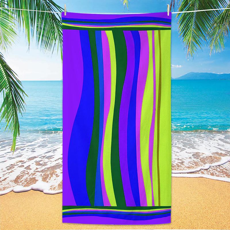 New Striped Microfiber Beach Towel HD Digital Printed Large Size Quick Dry Absorbent Adult Swimming Bath Towel Travel Beach