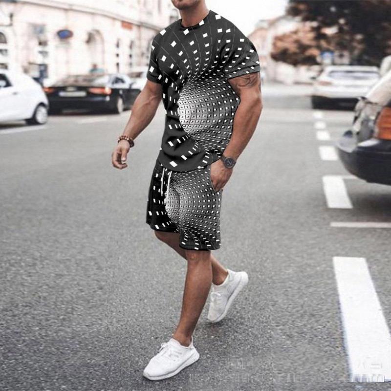 Мужская мода, новый спортивный комплект, летние повседневные освежающие шорты с 3D покерным принтом и короткими рукавами, топ большого размера в стиле Y2K