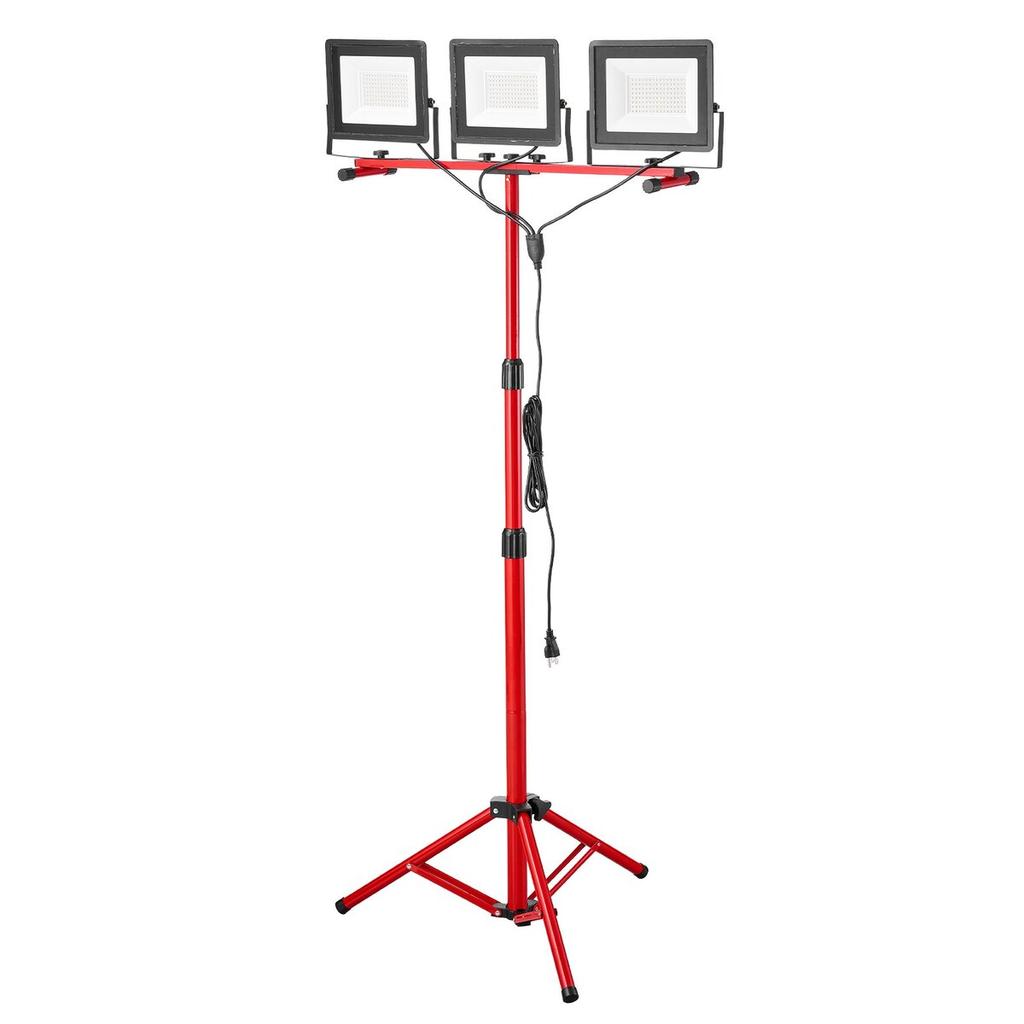 LED Work Light with Stand, 15000 Lumens, Three-Head Portable Camping Light with Individual Switch, Tripod Stand, 3.3 m Power Cord, for Indoor Outdoor