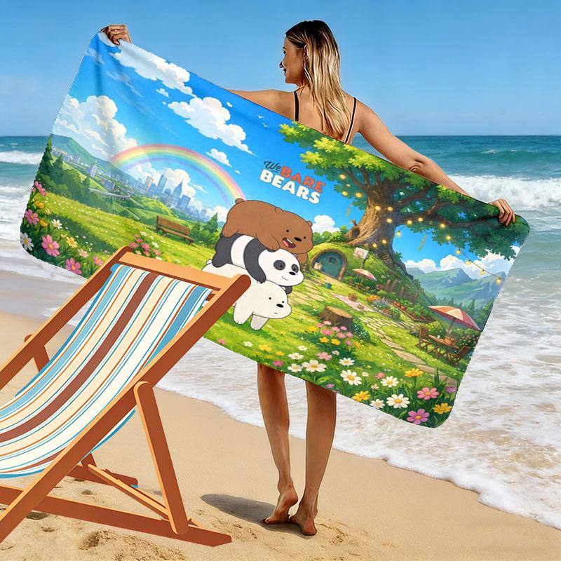 We Bare Bears Print Beach Towel, Large Soft Quick Dry Towel for Beach Camping Swimming