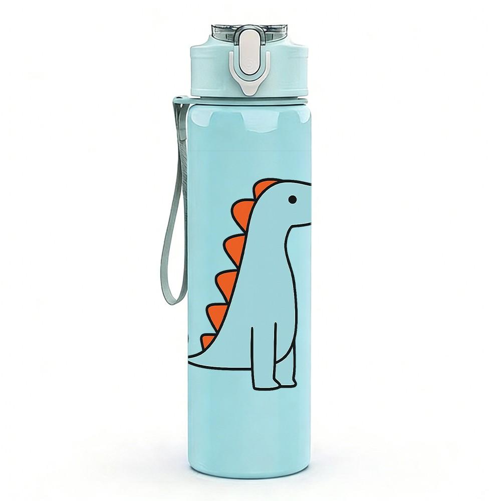 1PC Simple Blue Dinosaur Cartoon 750ml Color Plastic Sports Water Bottle Leakproof Flip Straw Lid Suitable for Sports Office Home Use