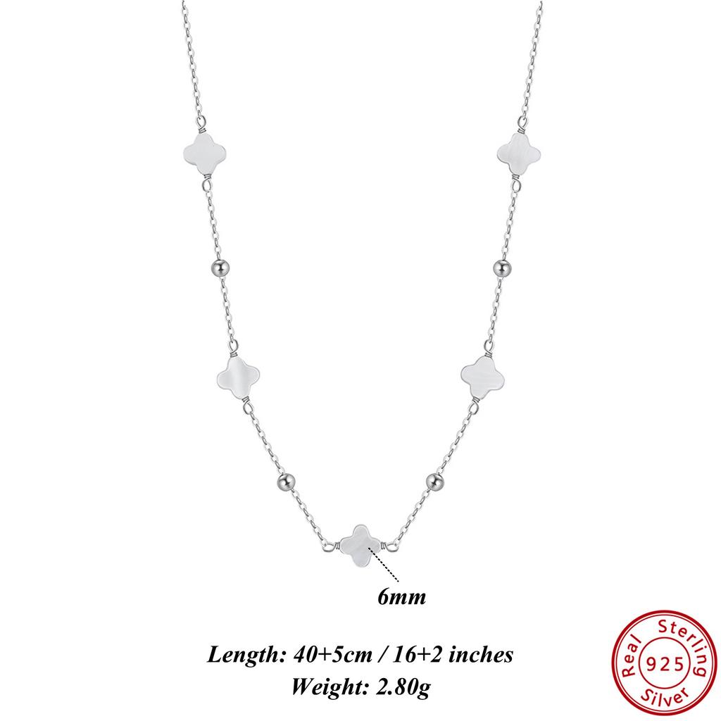 ORSA JEWELS Серебряный Чокер 925 пробы в форме четырехлистника с белым перламутровым украшением Цепочка на шею Бижутерия Повседневная носка GMN58