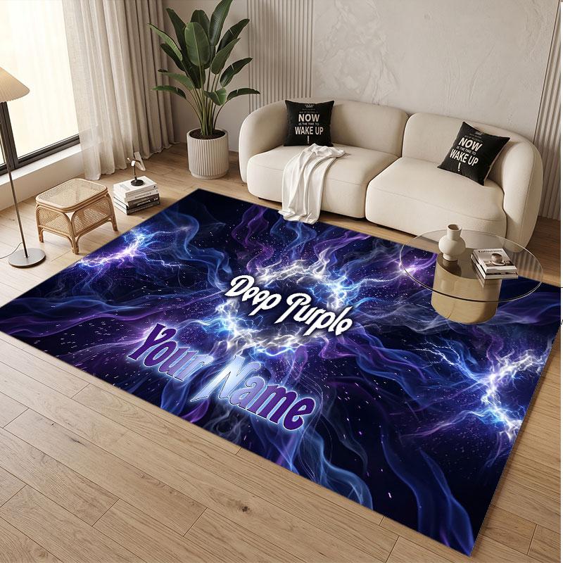 Custom Rug Deep Purple Pattern Print Name Text Soft Non‑Slip Floor Carpet for Home Indoor Decoration