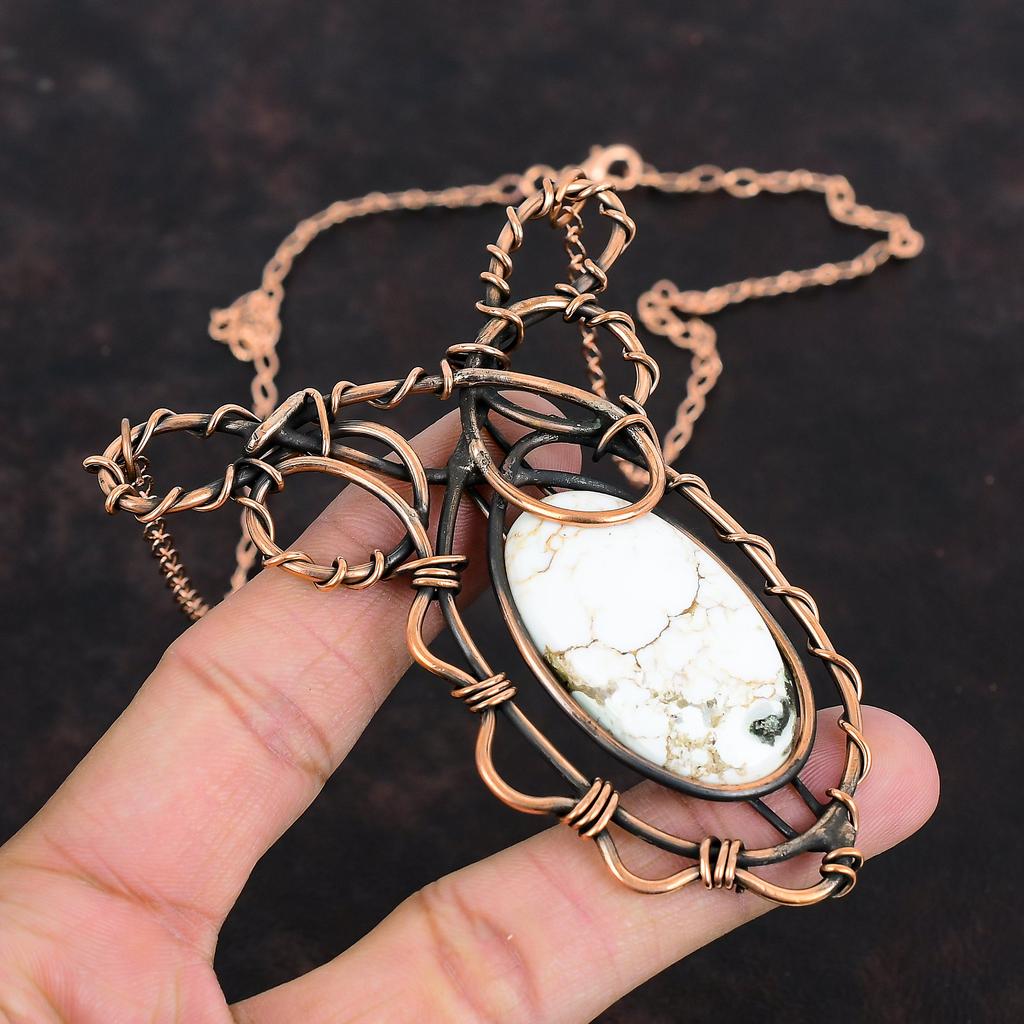Wild Horse Magnesite Necklace Copper Wire Wrapped Necklace Handmade Gemstone Necklace Adjustable Chain Necklace Copper Jewelry Gifts For Her