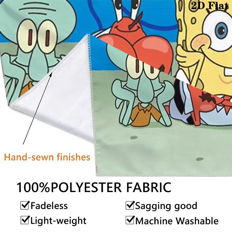 Cartoon Spongebob Wall Tapestry Aesthetic Wall Hanging Printed Fabric Blanket Decorative Tapestries for Bedroom Living Room Home Decor