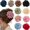 16 Colors Sweat Medium Size Cotton Fabric Rose Flower Hair Claw Clips for Women Korean Ctach Shark Clamp Hair Accessories