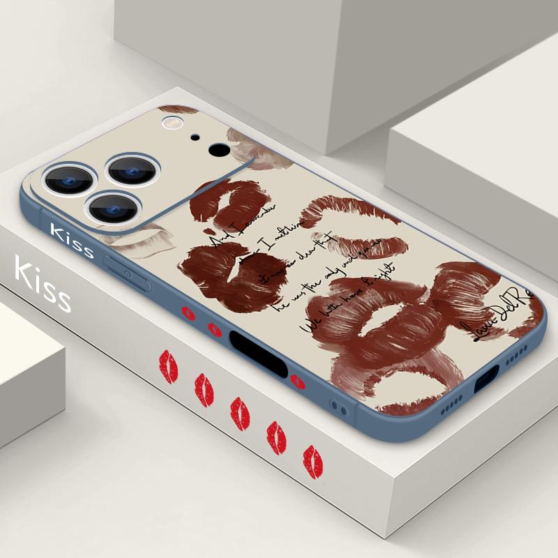 Модный Чехол-Ремешок с Рисунком Губ для Поцелуев для iPhone 17 Pro Max Funda iPhone 16 15 14 13 Pro Max 11 16E 17E Мягкий Силиконовый Чехол