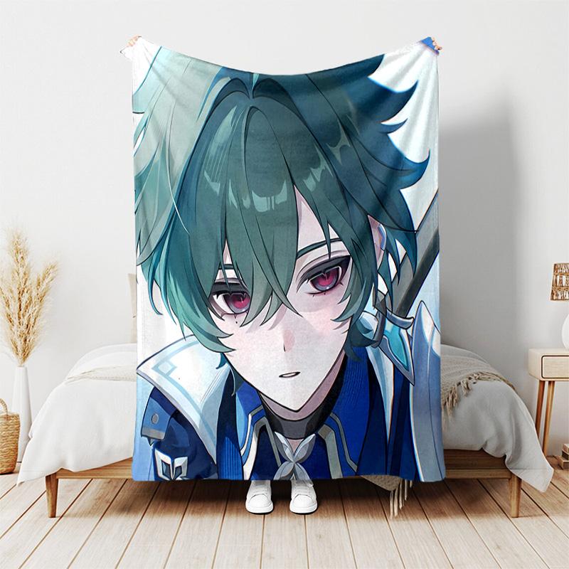 Genshin Impact Cryo Lohen Polearm printed throw blanket—lightweight,soft,warm;versatile blanket for all seasons—perfect as &air-conditioning throw,nap