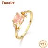 Tancise Classic 925 Sterling Silver  6*6 Pink Quartz Ring Ladies Jewelry Wedding Promise Party Gift