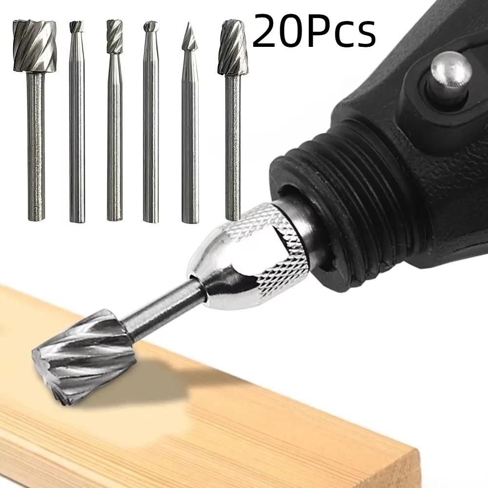 20Pcs High-Speed Steel Rotary Burrs Set 3mm Shank Grinding Tool Set Wood Carving Tools DIY Projects