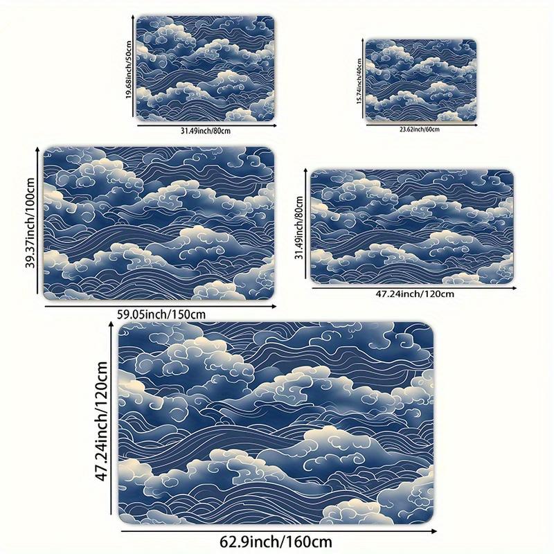 Abstract Blue Wave Cloud Pattern Floor Mat Rug for Home Living Room Bedroom Entryway Decor Soft Bathroom Runner Anti-Slip Carpet
