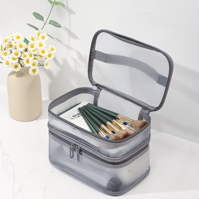 Portable Transparent Mesh Travel Toiletry Bag Large Capacity Visible Easy Access Storage Pouch for Weekend Getaway