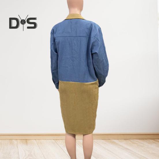 Женское весенне-осеннее пальто, джинсовая куртка, пальто, двубортное в стиле пэчворк с карманами с клапанами, цветное женское пальто средней длины